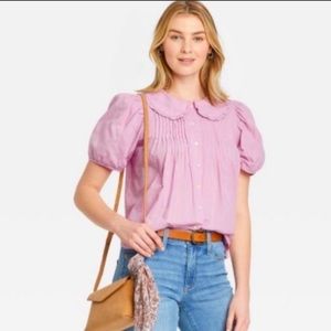 Universal Thread Lilac Puff Sleeve Peter Pan Collar top size Small